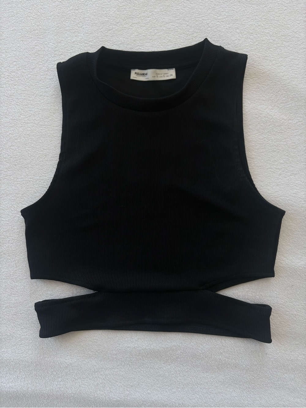 Pull&Bear Black Ribbed Cutout Crop Tank Top Size Small Stretch